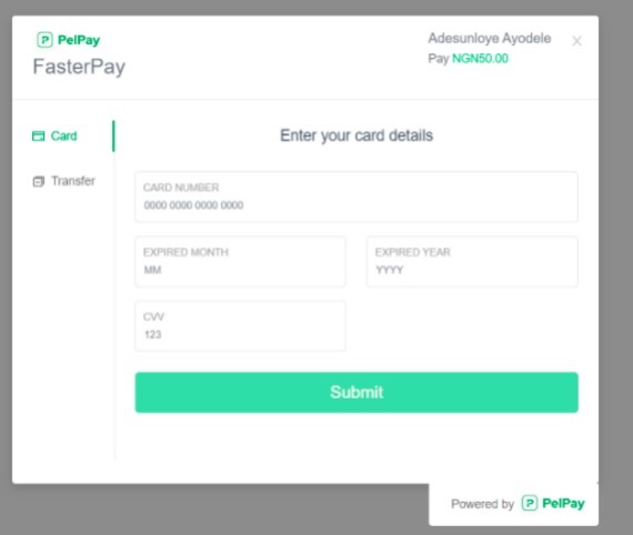 Bank Transfer Nigeria enter card details